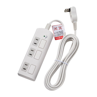 フラットスイッチ付タップ 3個口 ホワイト 2m