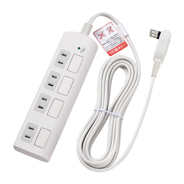 フラットスイッチ付タップ 4個口 ホワイト 2m