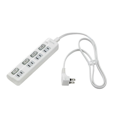 LEDランプ スイッチ付タップ 上差し 4個口 ホワイト 1m