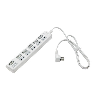 LEDランプ スイッチ付タップ 上差し 6個口 ホワイト 1m