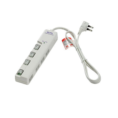 耐雷サージ LEDランプ スイッチ付タップ 横差し 4個口 ホワイト 1m
