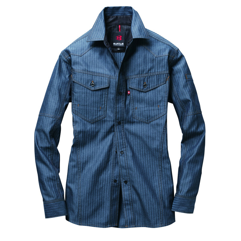 ヘリンボーン素材採用のかっこいい企業ユニフォーム　1515 長袖シャツ　ユニセックス 45インディゴ（ヘリンボーン） / S