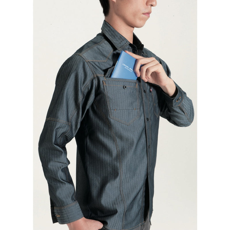 ヘリンボーン素材採用のかっこいい企業ユニフォーム　1515 長袖シャツ　ユニセックス 45インディゴ（ヘリンボーン） / S