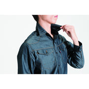 ヘリンボーン素材採用のかっこいい企業ユニフォーム　1515 長袖シャツ　ユニセックス 45インディゴ（ヘリンボーン） / S