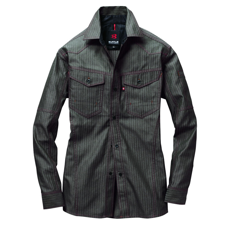 ヘリンボーン素材採用のかっこいい企業ユニフォーム　1515 長袖シャツ　ユニセックス 85ブラウン（ヘリンボーン） / S