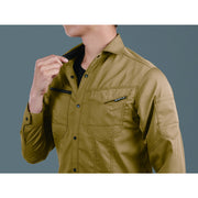 【定番商品】シンプルなデザインと程よいテーパードなシルエット　1715 長袖シャツ　ユニセックス 23カーキ / S