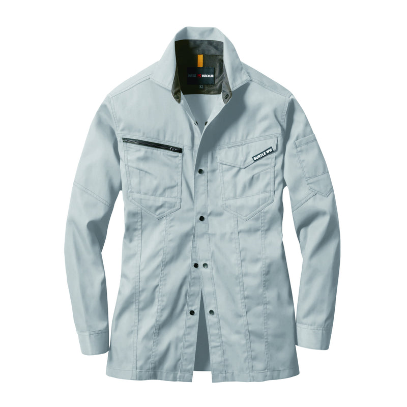 【定番商品】シンプルなデザインと程よいテーパードなシルエット　1715 長袖シャツ　ユニセックス 5シルバー / S