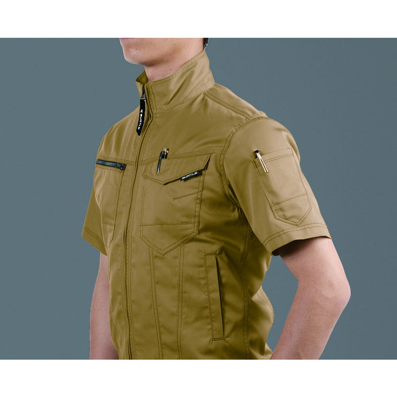 【定番商品】シンプルなデザインと程よいテーパードなシルエット　1716 半袖ジャケット　ユニセックス 23カーキ / S