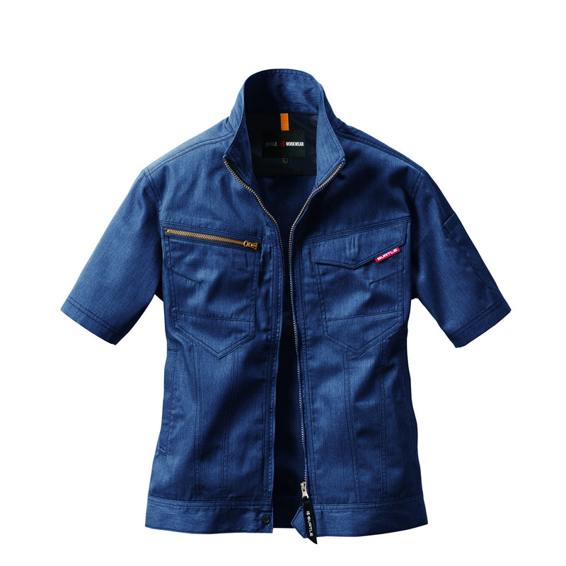 【定番商品】シンプルなデザインと程よいテーパードなシルエット　1716 半袖ジャケット　ユニセックス 45インディゴ / S