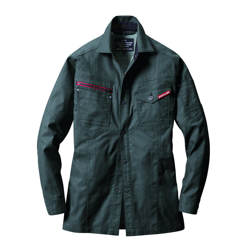 企業ユニフォームのフォーマルさに程よいカジュアルさ　スタイリッシュなスタイルに　1815 長袖シャツ　ユニセックス 14ミルスグリーン / S