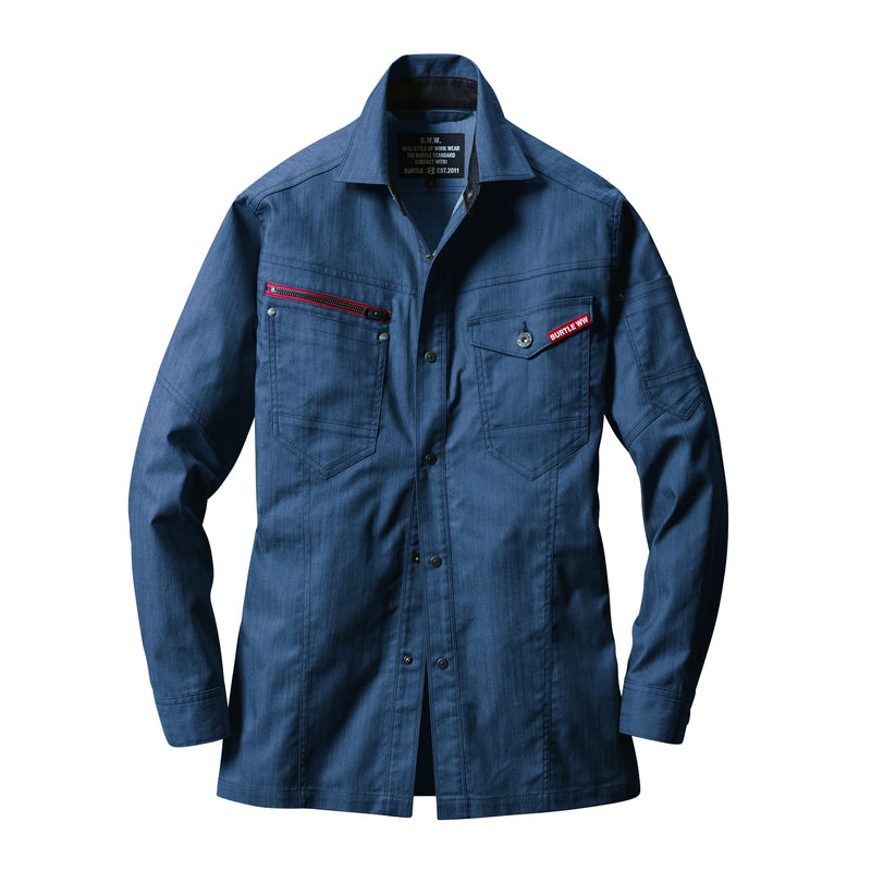 企業ユニフォームのフォーマルさに程よいカジュアルさ　スタイリッシュなスタイルに　1815 長袖シャツ　ユニセックス 45インディゴ / S