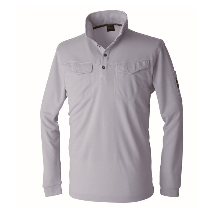 寅壱 1015-614 ミニ襟長袖ポロシャツ シルバー