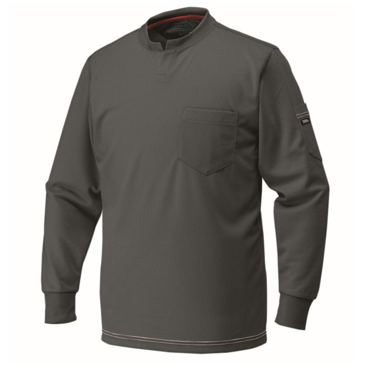 寅壱 5959-654 赤耳キーネックシャツ スミグレー