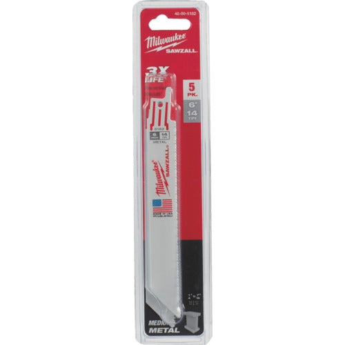 ｍｉｌｗａｕｋｅｅ　ＴＨＩＮ　ＫＥＲＦ金工用レシプロソーブレード　１４ＴＰＩ　１５２ｍｍ（５本パック）