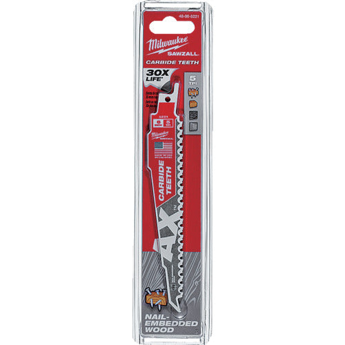 ｍｉｌｗａｕｋｅｅ　ＡＸ木工用カーバイドレシプロソーブレード　５ＴＰＩ　１５２ｍｍ　（１本）