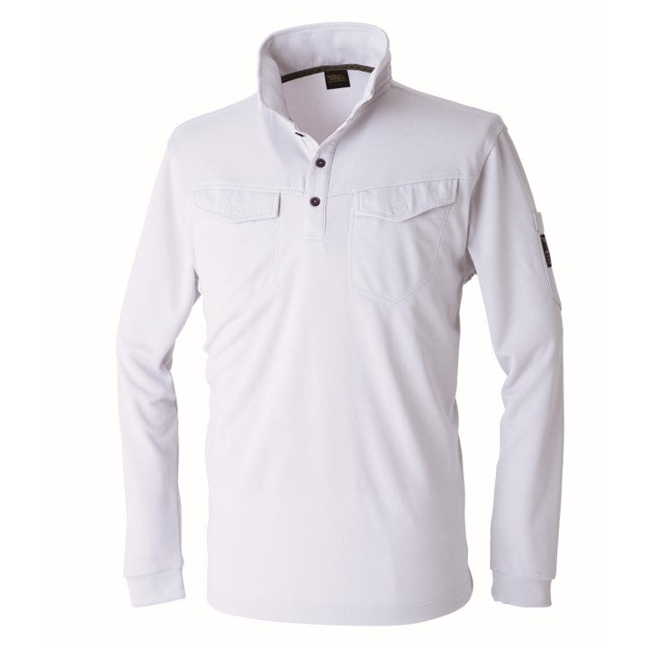 寅壱 1015-614 ミニ襟長袖ポロシャツ シロ