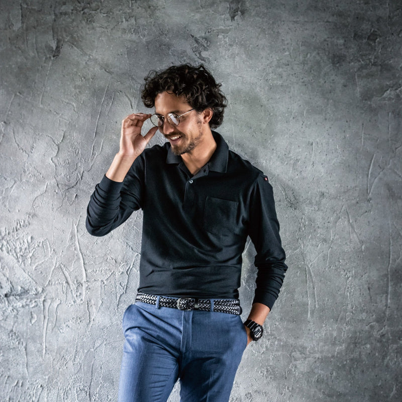 綿混紡によるナチュラルな着心地のポロシャツシリーズ　505長袖ポロシャツ 35ブラック / S