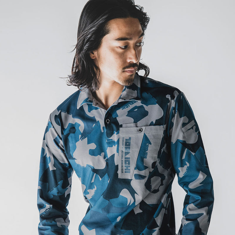 寅壱 5992-614 迷彩柄長袖ポロシャツ SPEEDRY® 天竺ニット 吸汗 消臭 形状安定襟