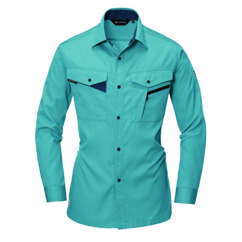 再生糸使用のリサイクルユニフォーム　ECOプロダクト　6023 長袖シャツ 4ミストブルー / S