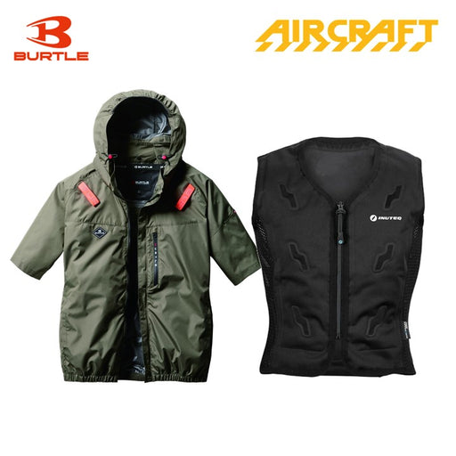 バートル サイドファン空調服 AC2066 半袖 ミルスグリーン+スリーライク TL-WICB-BCS-BK 水冷ベストセット