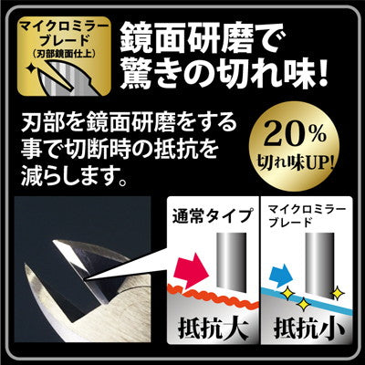 電気工事でのVVF・VA線切断作業に最適【黒金】電工名人偏芯薄刃ニッパ