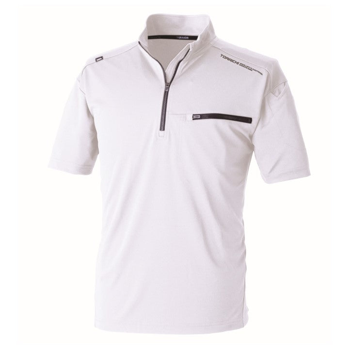 5975-624 半袖ジップアップシャツ シロ