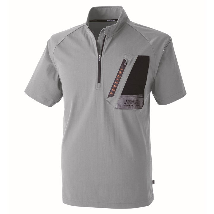 寅壱 5952-624 半袖ジップアップシャツ グレー