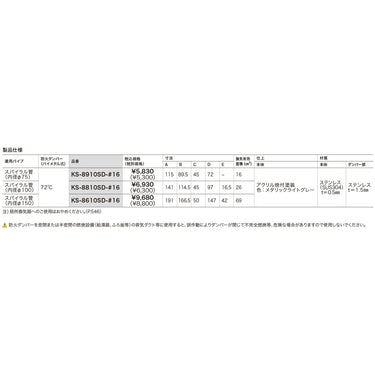 換気口　グリルタイプ（72℃ダンパー付）16ﾒｯｼｭ