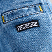 寅壱 8960-554 デニム蛇腹ライダースジャケット ポケット ロゴ