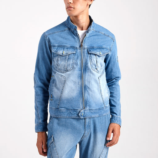 寅壱 8960-554 デニム蛇腹ライダースジャケット 着用画