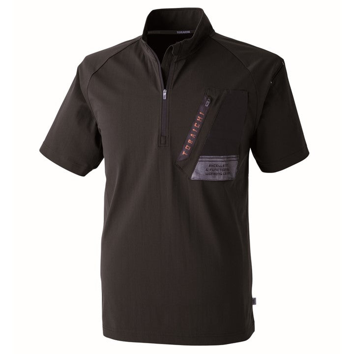 寅壱 5952-624 半袖ジップアップシャツ クロ