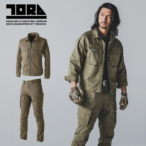 寅壱 9540シリーズ 上下セット 作業服 ストレッチ ジャケット+カーゴパンツ カーキ