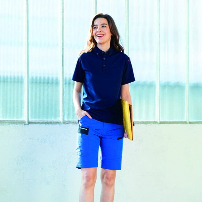 ※予約販売【2024SS新作】SDGs対応モデル　夏場のワークシーンにふさわしいイージーケア、ストレッチ性　9707　ショートカーゴパンツ　ユニセックス 47サーフブルー / S