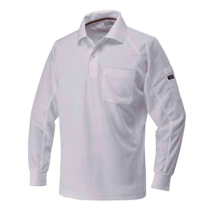 寅壱 5959-614 赤耳長袖ポロシャツ シロ