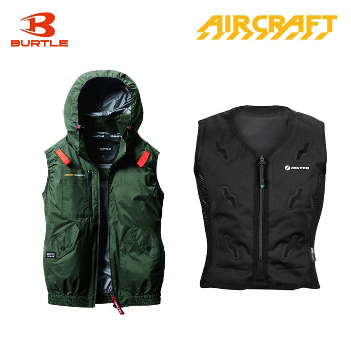 バートル サイドファン空調服 AC2074 ベスト ミルスグリーン+スリーライク TL-WICB-BCS-BK 水冷ベストセット
