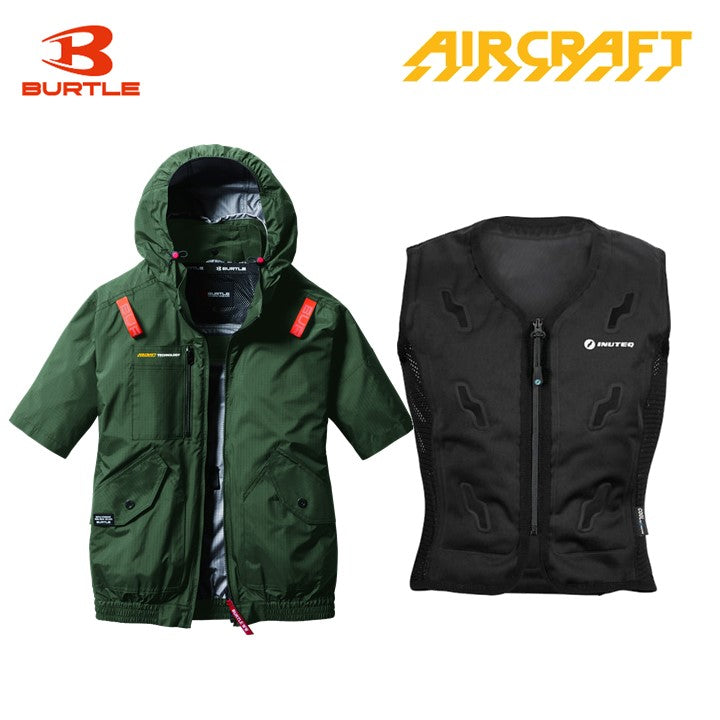 バートル サイドファン空調服 AC2076 半袖 ミルスグリーン+スリーライク TL-WICB-BCS-BK 水冷ベストセット