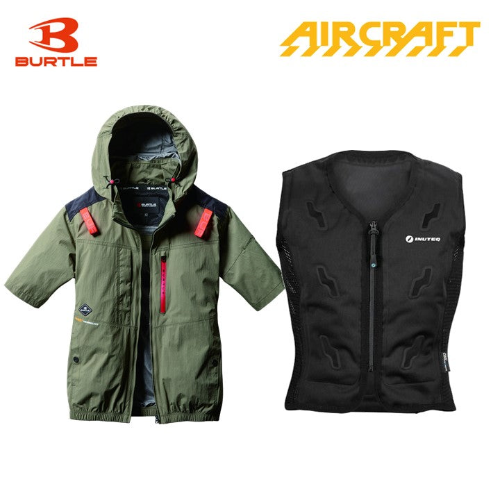 バートル サイドファン空調服 AC2086 半袖 アーミカーキ+スリーライク TL-WICB-BCS-BK 水冷ベストセット