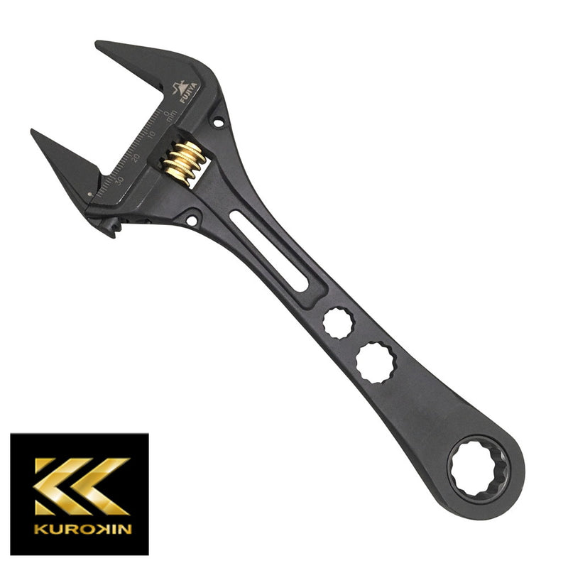 足場作業時に便利！多機能モンキーレンチ【黒金】ギア付モンキーレンチ