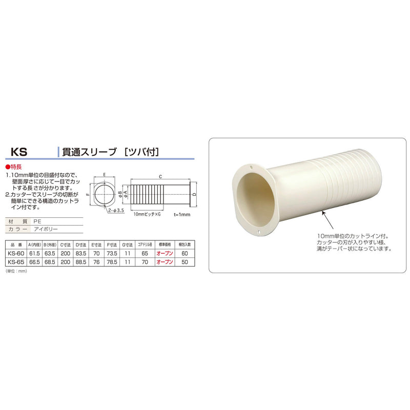 バクマ工業 KS 貫通スリーブ ツバ付き 1個