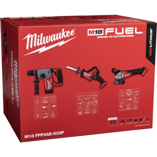 milwaukee M18FPP3AE533PJP M18 FUELパワーパック（ハンマードリル、コンパクトレシプロソー、１００ｍｍ変速ディスクグラインダー）