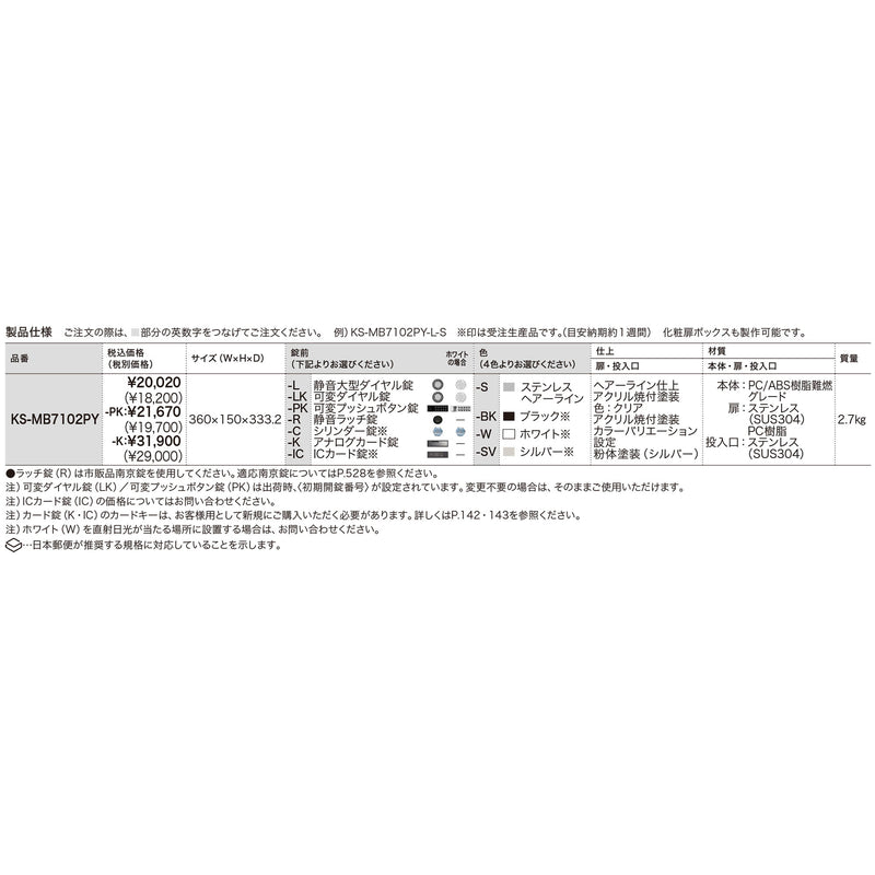 MB7102PY 前後 可変プッシュボタン錠 BK色
