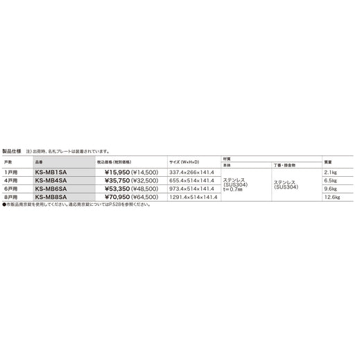 ＳＵＳ製集合郵便受ＳＡ型　８戸用