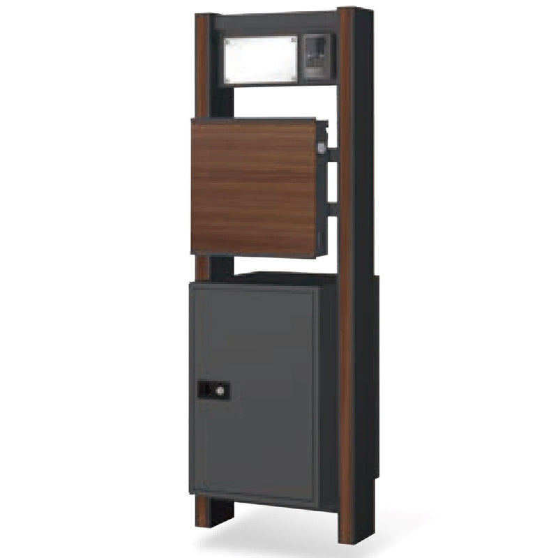 宅配ボックス搭載門柱　ストレーゼワイドⅡ　Lタイプ　サイン灯あり ウッドブラウン / アルミブラック / ブラック