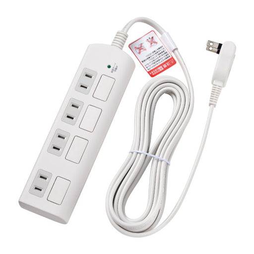 フラットスイッチ付タップ　4個口　ホワイト 2ｍ