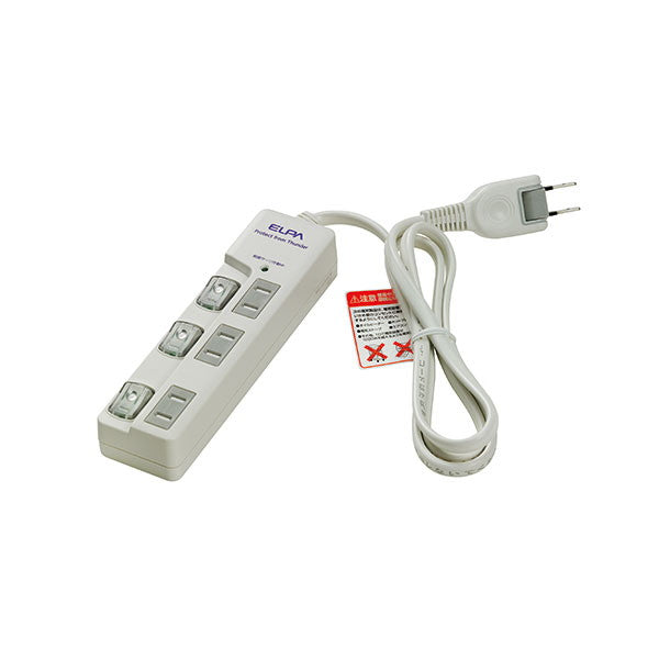 耐雷サージ　LEDランプ　スイッチ付タップ　上差し　3個口　ホワイト 1ｍ