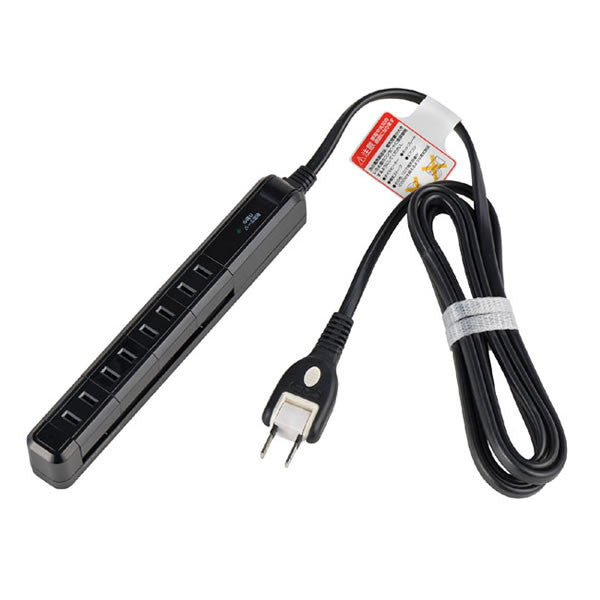 耐雷スリム回転タップ　4個口　2ｍ ブラック