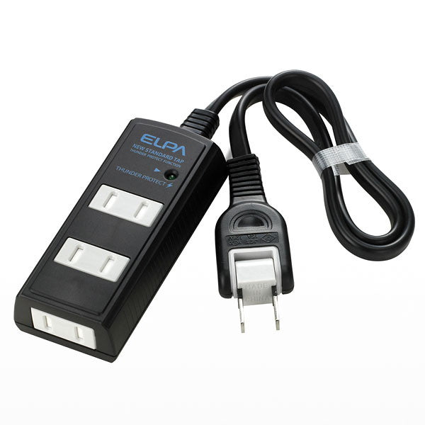 耐雷サージ　コード付タップ　3個口 ブラック / 0.5ｍ