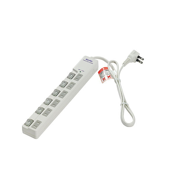耐雷サージ　LEDランプ　スイッチ付タップ　上差し　6個口　ホワイト 1ｍ