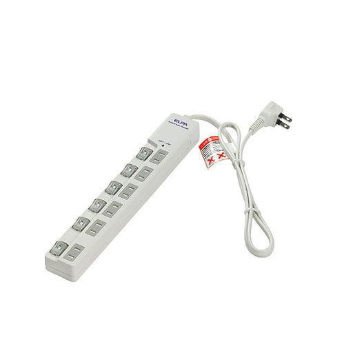 耐雷サージ　LEDランプ　スイッチ付タップ　上差し　6個口　ホワイト 1ｍ