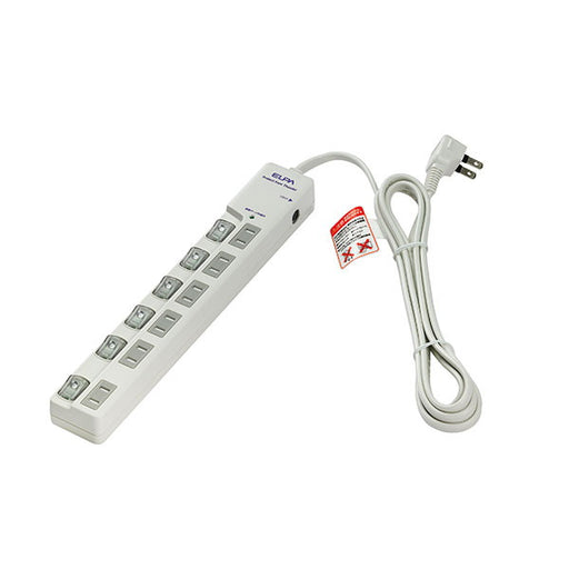 耐雷サージ　LEDランプ　スイッチ付タップ　ブレーカー付　上差し　6個口　ホワイト 2ｍ